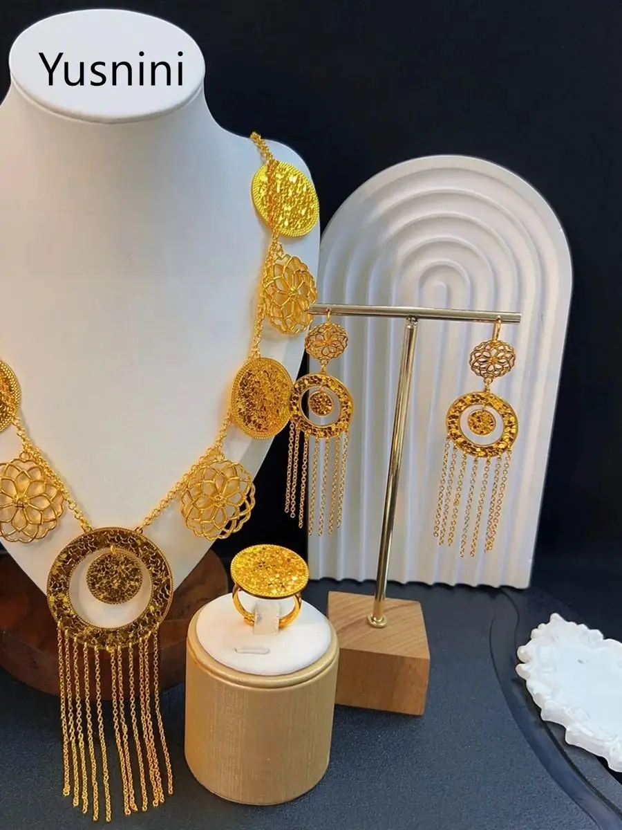 New French Dubai Fashion 24K Gold Plated Necklace Earrings and Exquisite Engagement Party Jewelry Set for Lovers - view 5