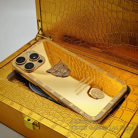 Support Write Name iPhone Series 24K Gold Housing Luxury Diamond Cheetah for 16Pro Max 15Pro 14Pro Various Models with Logo