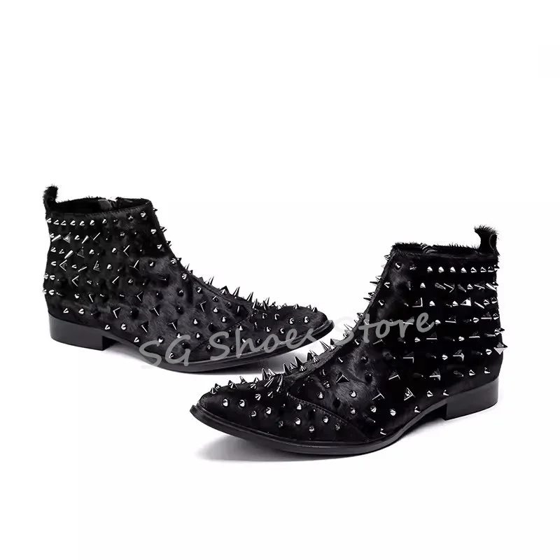 

Punk Rivet Decoration Rivet Decoration Ankle Boots for Men Pointed Toe Chunky Heel Chelsea Boots Male Fashion Stree Boots