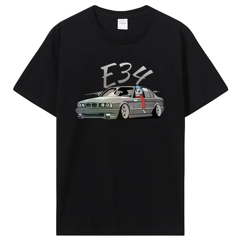 

Summer men's Glstkrrn E34 Racing Harajuku pattern printed 100% pure cotton T-shirt Retro fashion clothing