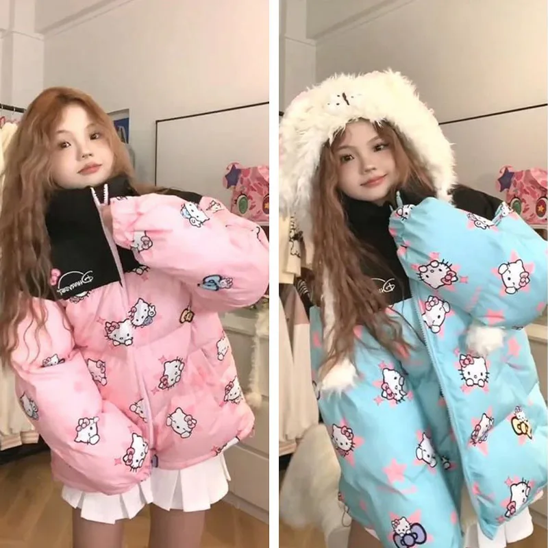 Miniso Sanrio Cotton-Padded Coat Hello Kitty Kawaii Padded Jacket Loose Thermal Jacket Couple\'s Padded Jacket Birthday Gift