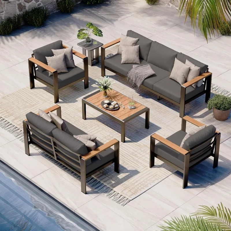 

home.Outdoor Patio Furniture Set with Coffee Table, 5 Piece Patio Conversation Sets with Washable Thick Cushions, Patio