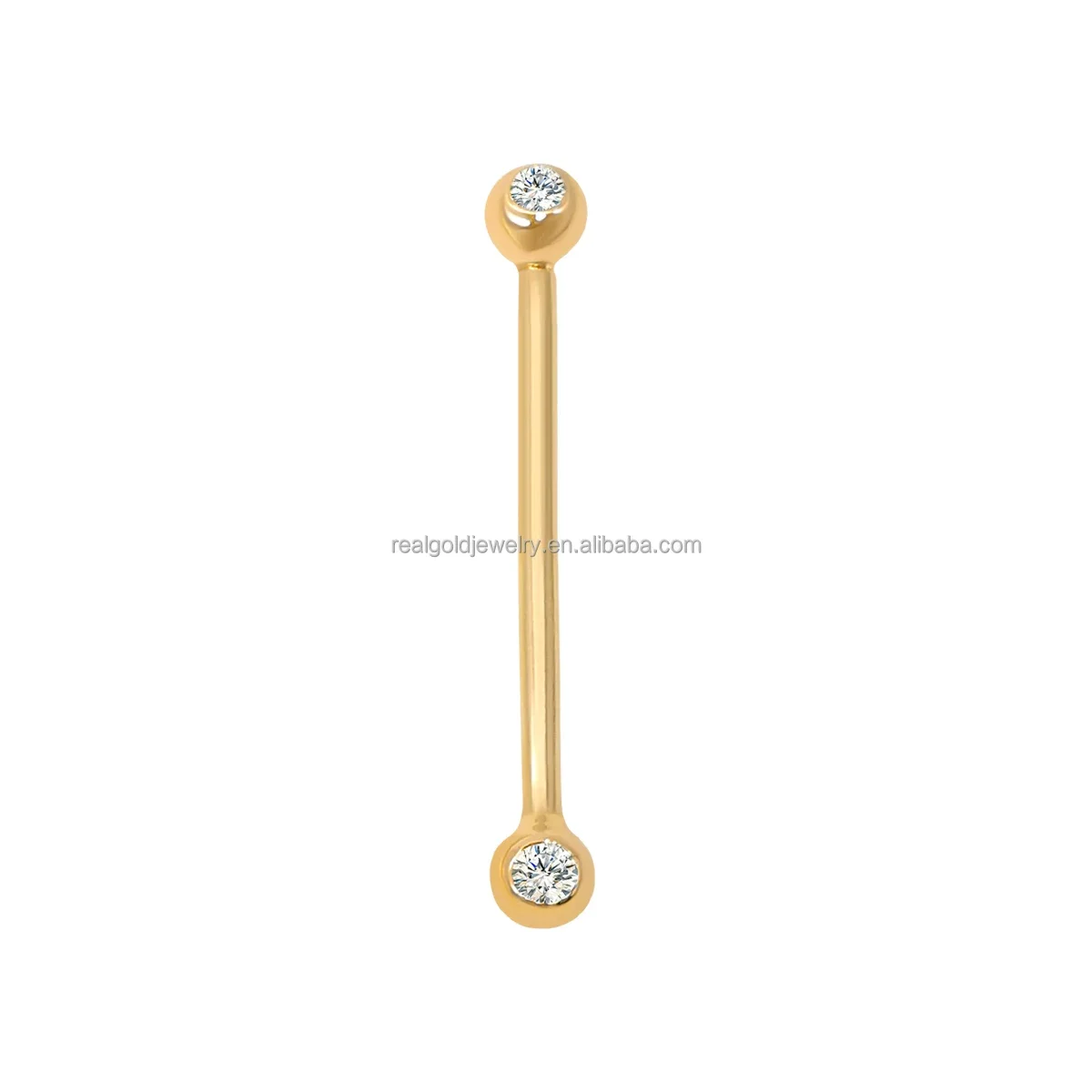 14K Gold Fine Jewelry 14G Thickness Nipple Piercing Belly Bar 1.6mm Threaded Ear Bone Clip Popular Body Jewelry Ball Pattern