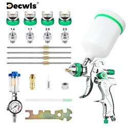 Pneumatic HVLP Spray Gun Kit, 0.8/1.0/1.4/1.7/2.0mm Nozzle Gravity Feed Airbrush for Car Painting, Home DIY, Spray Painting Tool