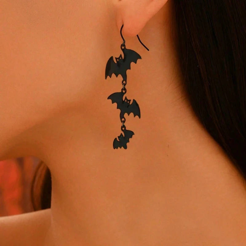 أقراط قلادة الخفافيش القوطية الجديدة، إكسسوارات الهالوين النسائية، هدايا مجوهرات مخصصة وعصرية لحفلات العطلات #1