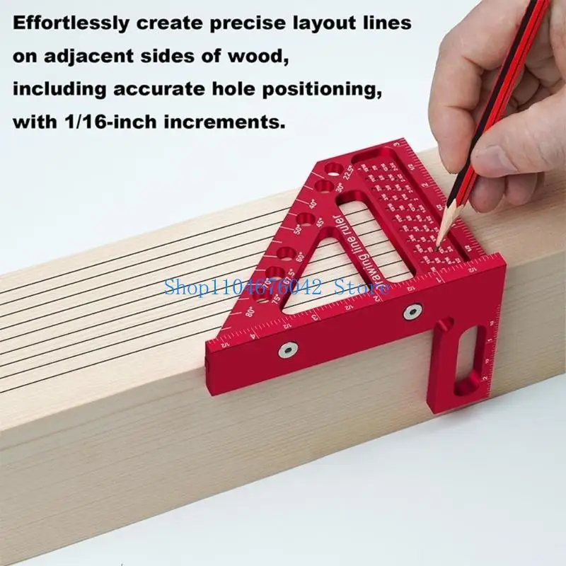 652F 45/90 Degree AluminumAlloy Square Ruler Protractors MultiAngles Measuring Ruler