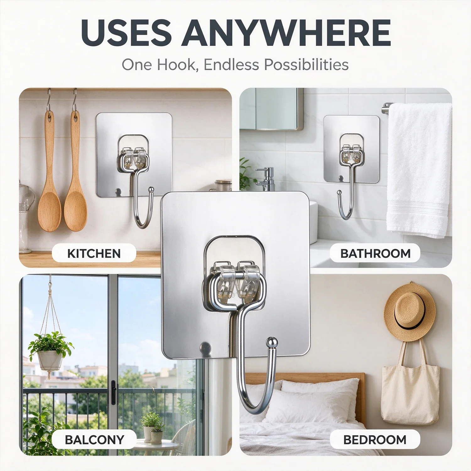 Waterproof and Oilproof Wall Hooks, Sticky Hooks for Kitchen Bathroom Shower Door Outdoor Wall Hanging Door Self-adhesive