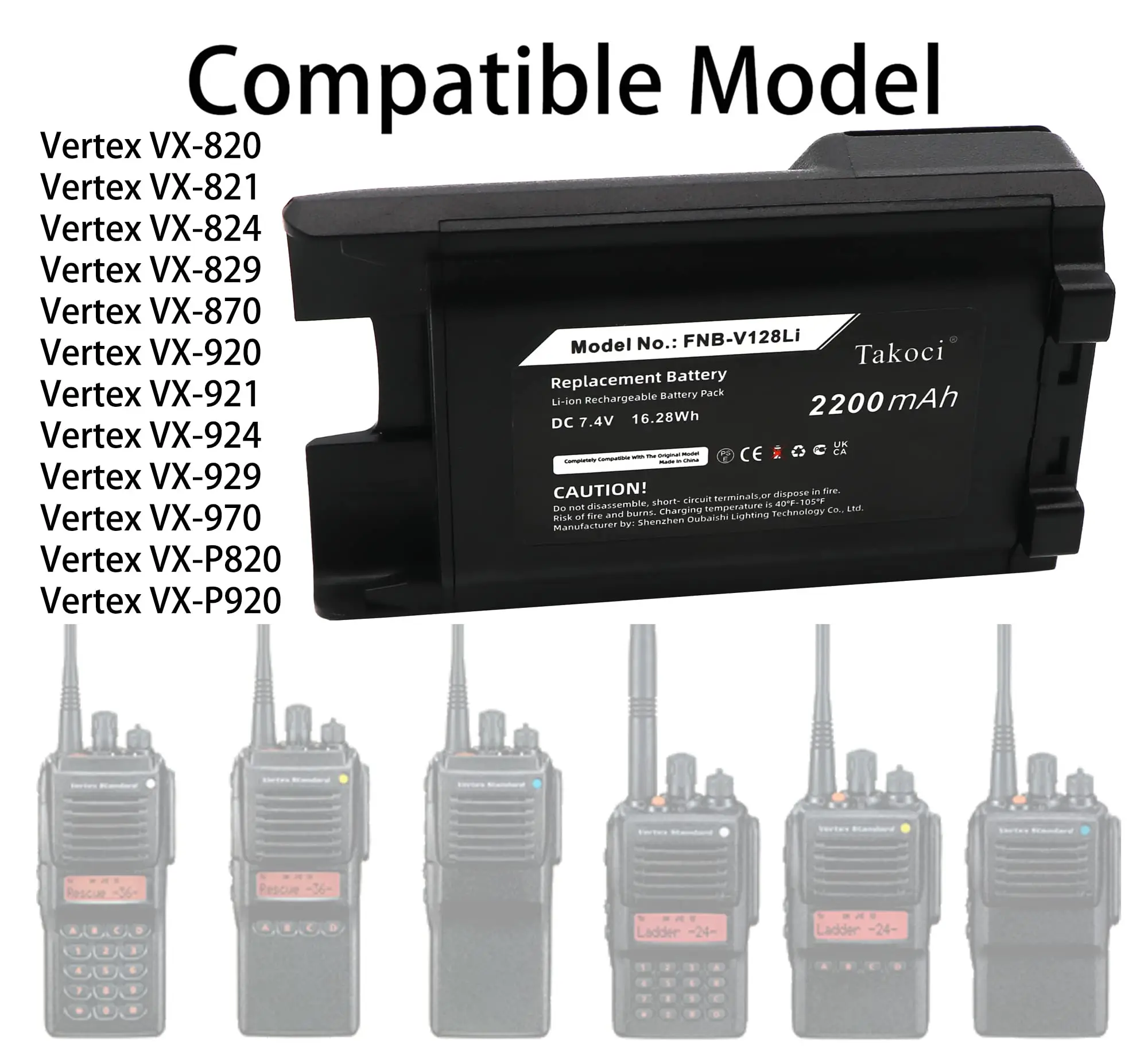 Replacement Battery for Vertex  VX-820, VX-821, VX-824, VX-829, VX-870, VX-920, VX-921, VX-924, VX-929, VX-970, VX-P820