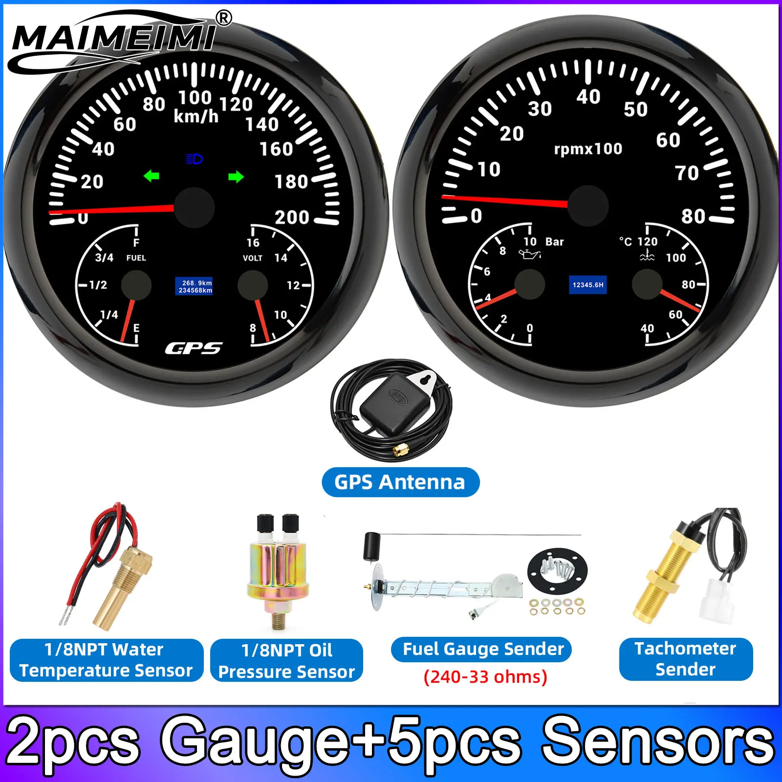 

Датчик 110 мм + датчики 3в1 GPS-спидометр 200 км/ч + 8000 об/мин тахометр вольтметр давление масла температура воды измеритель уровня топлива