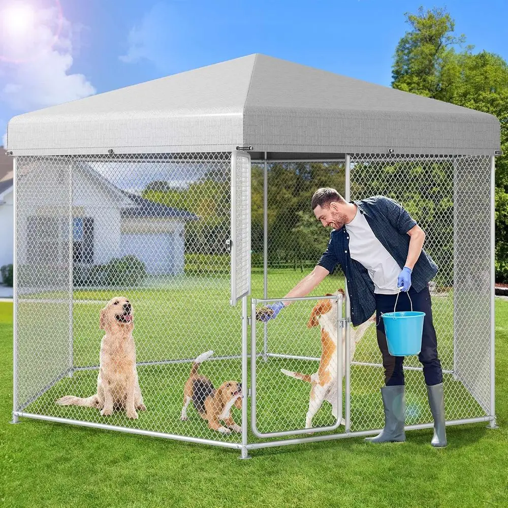 

Большой уличный вольер для собак с навесом, очень большой загон для животных, домик для собак 13.1×11.2×7.6T, оцинкованный вольер с защитой от УФ-излучения