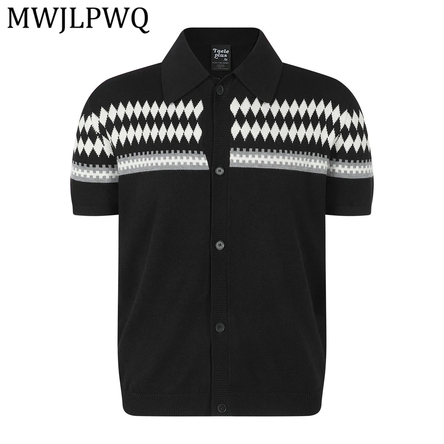 

MWJLPWQ For Men Pattern Jacquard Knit Sweater Short Sleeve American Style High Street Unisex Tops Tops 2026 Summer New 15166