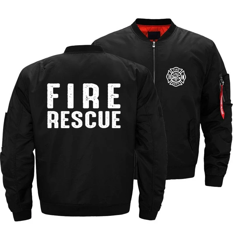 Fire Rescue Firefighter Men Zipper Bomber Jacket Daily Casual Travel Moto Jacket Winter Thick Coat Warm Windbreaker