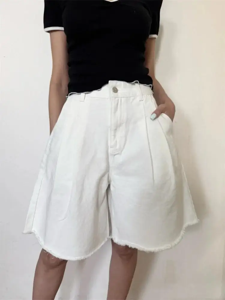2026 Ropa Y2K Fashion Solid Pleated Baggy Summer Women's Short Jeans Pants For Woman Clothing Korean Casual Loose Denim Trousers