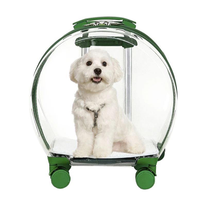 

Clear Panoramic Pet Carrier Trolley Bag, Approved Portable Cat Dog Carrier for Small Medium Pets