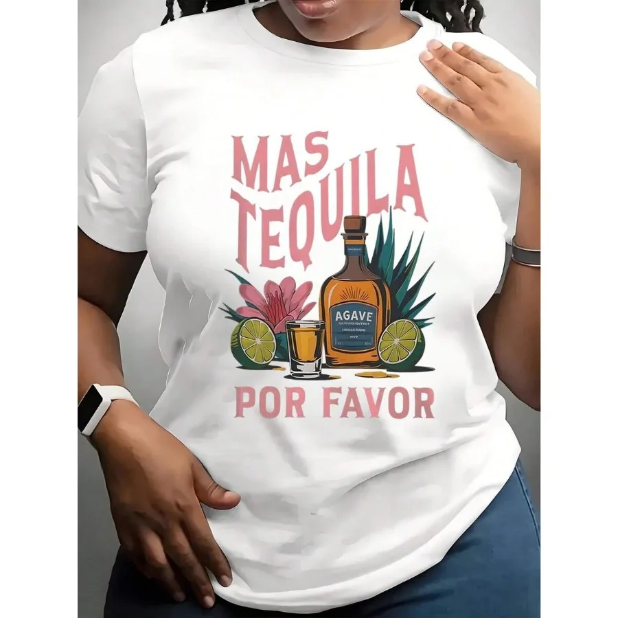 Camiseta Mas Tequila Por Favor con Diseño de Botella de Agave y Limón para Amantes de las Bebidas, Camiseta Casual para Hombre y Mujer, Festival de Verano