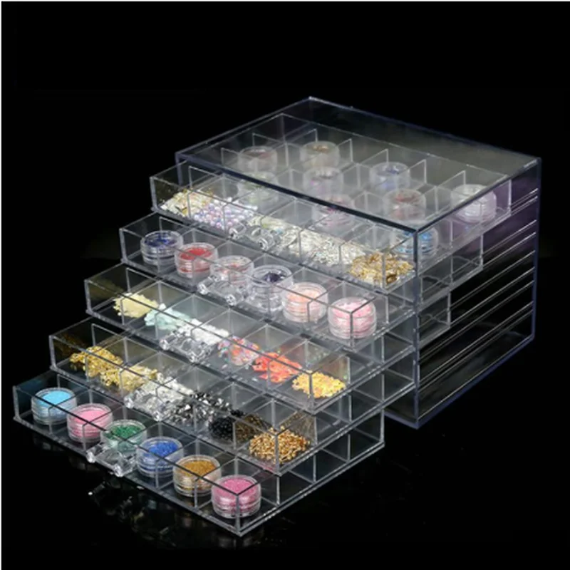 120 Grid Nail Jewelry Storage Box Transparent Jewelry Storage Box Diamond Organizer Display Stand Acrylic Drawer Plastic WF1021