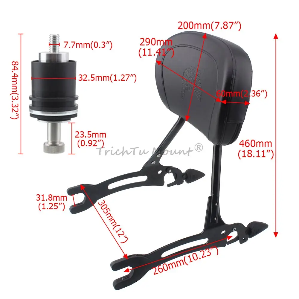 Motorcycle Detachable Sissy Bar Rear Passenger Backrest For Indian Chieftain Roadmaster Springfield Chief Vintage 2014-26 Black