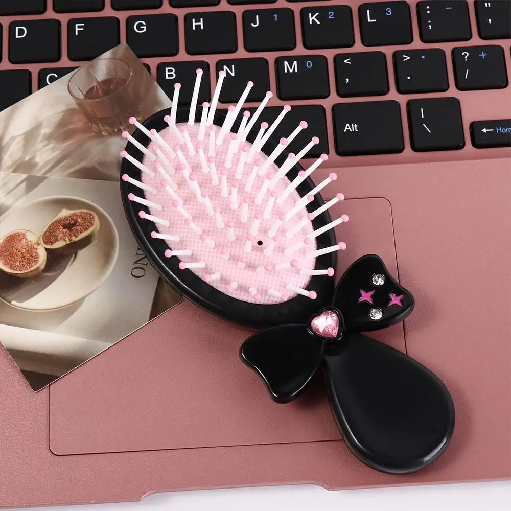 الكورية نمط 2 في 1 مشط مرآة مجموعة خروف دائم Bowknot كيس الهواء مشط الشعر ماكياج أداة مرآة الجيب