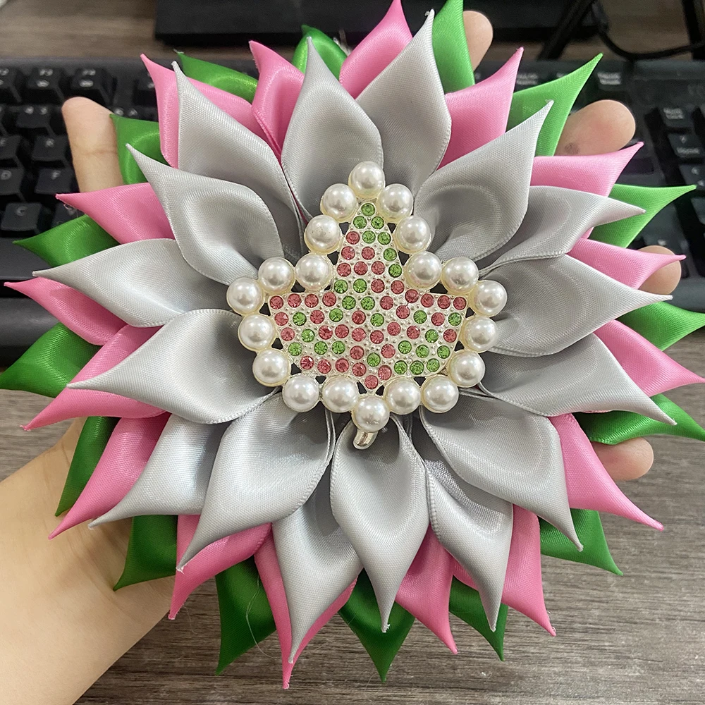 7 inch Beautiful Pink&Green&Gray Satin Large Ivy Women\'s Brooch