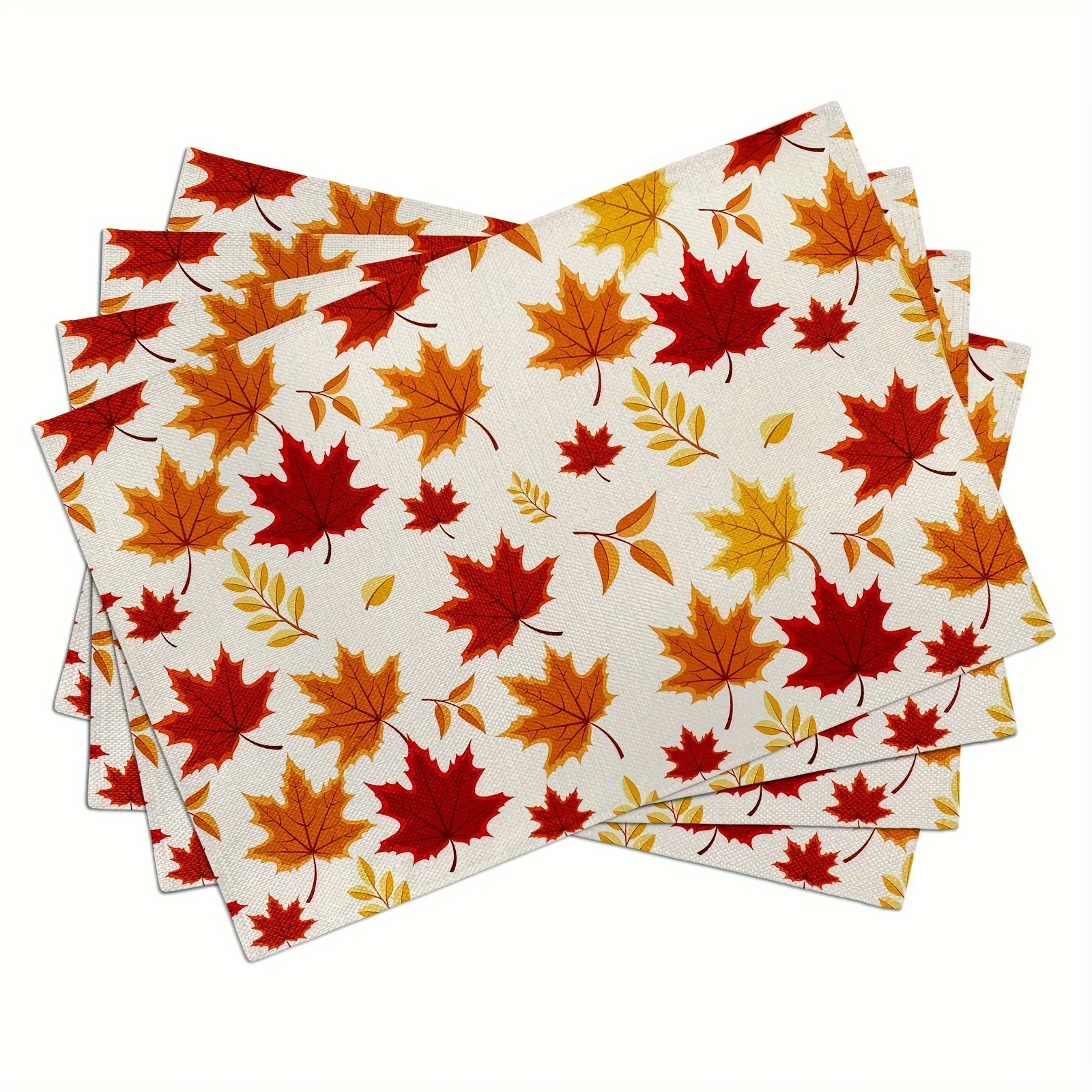 4pcs Elegant Autumn Placemat Set, Fall‑Tone Maple‑Leaf Print Non‑Slip Washable for Home Party Table Decor