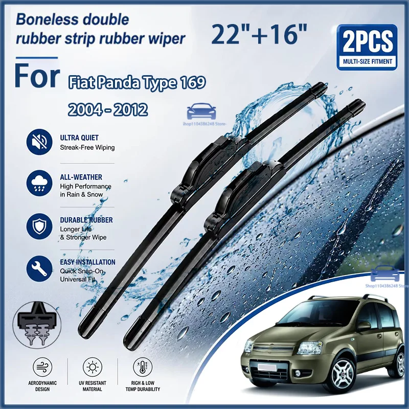 

Front Wiper Blades for Fiat Panda Type 169 2004 - 2012 Windshield Windscreen Window Car Rain Brushes 22"+16" Modification Parts