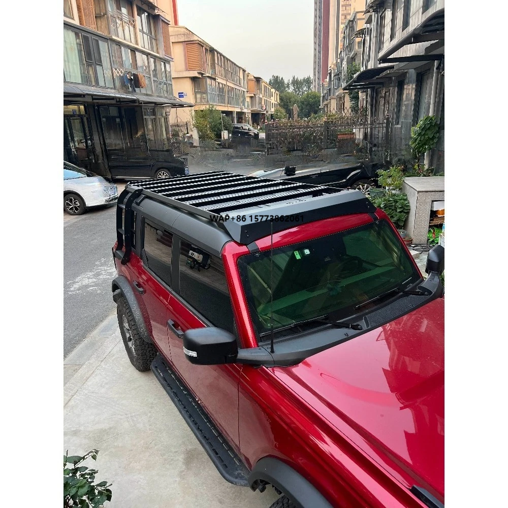 

Black Aluminum Roof Rail Rack Roof Frame Rack + Ladder Bar Cargo Carrier Crossbar Fits for Bronco 2021 2022 2023