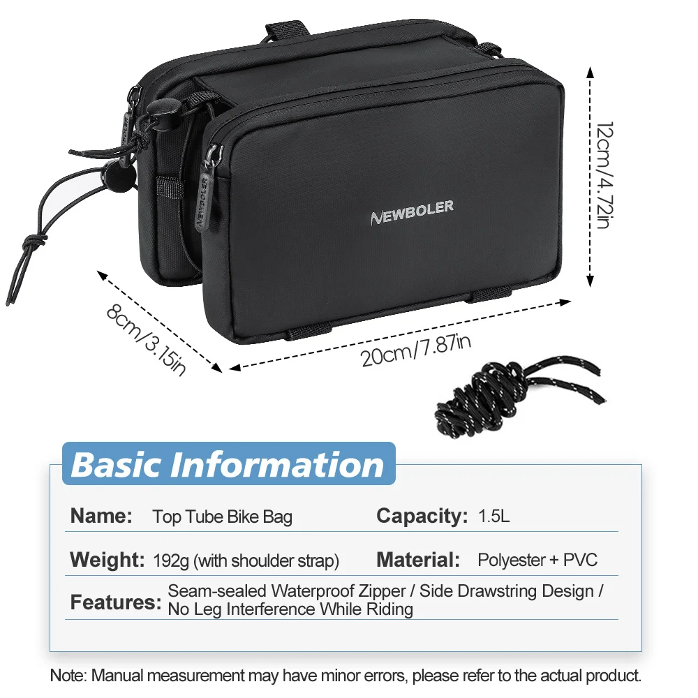 NEWBOLER Bike Bag Top Tube Bag Floating Installation Method Cycling Saddlebags Bicycle Pannier Bag Large Capacity Equipment