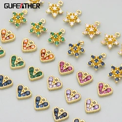 GUFEATHER ME21,jewelry accessories,18k gold plated,copper,zircons,heart shape,jewelry making,charms,diy pendants,10pcs/lot