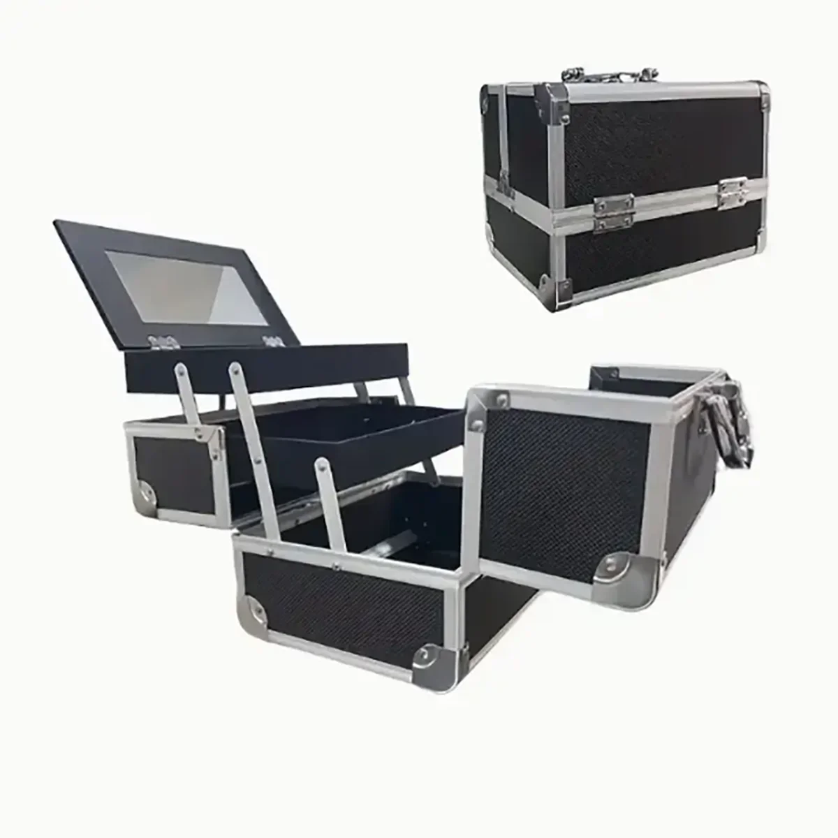 Makeup Case Handheld Aluminum Alloy Storage Box Large Capacity With Mirror Professional Makeup Artist Portable Makeup Toolbox