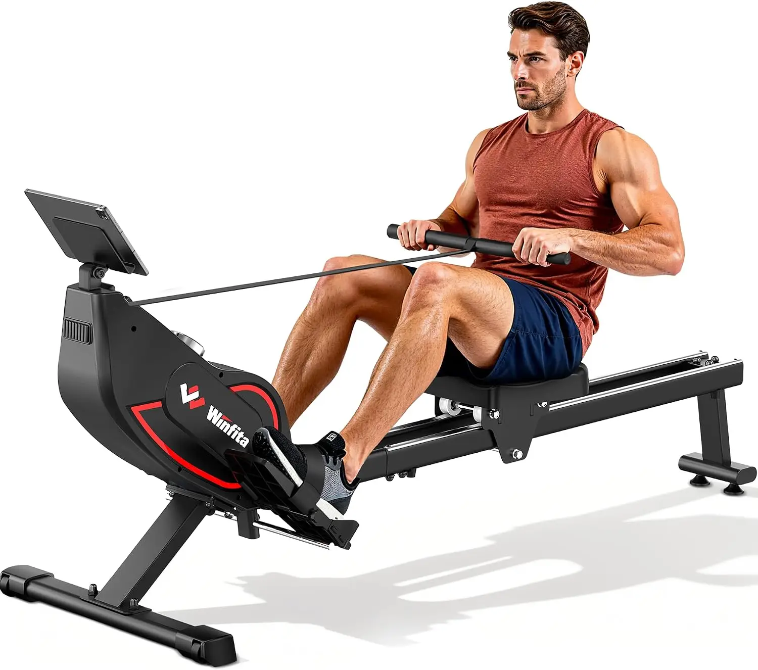 Rowing Machines for Home,Quiet Resistance Magnetic Rower Machine with 32 Levels,350lb Weight Capacity,Compact Dual Slide Rail,LE