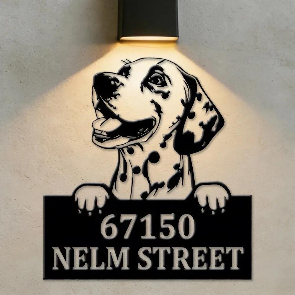 2D Flat Personalized Dalmatian Dog Metal Address Sign Welcome Wall Decor Dog Lover Housewarming Gift