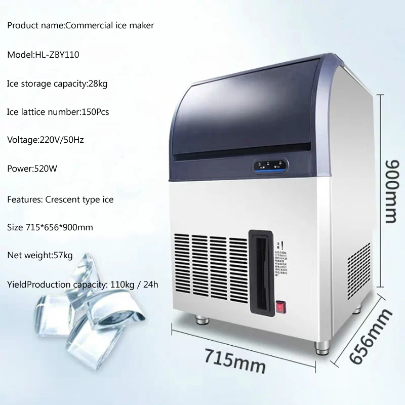 Commercial Ice Maker Machine 24H 70KG Capacity Electric Ice Maker Drinks Coffee Shop Home Kitchen Ice Maker