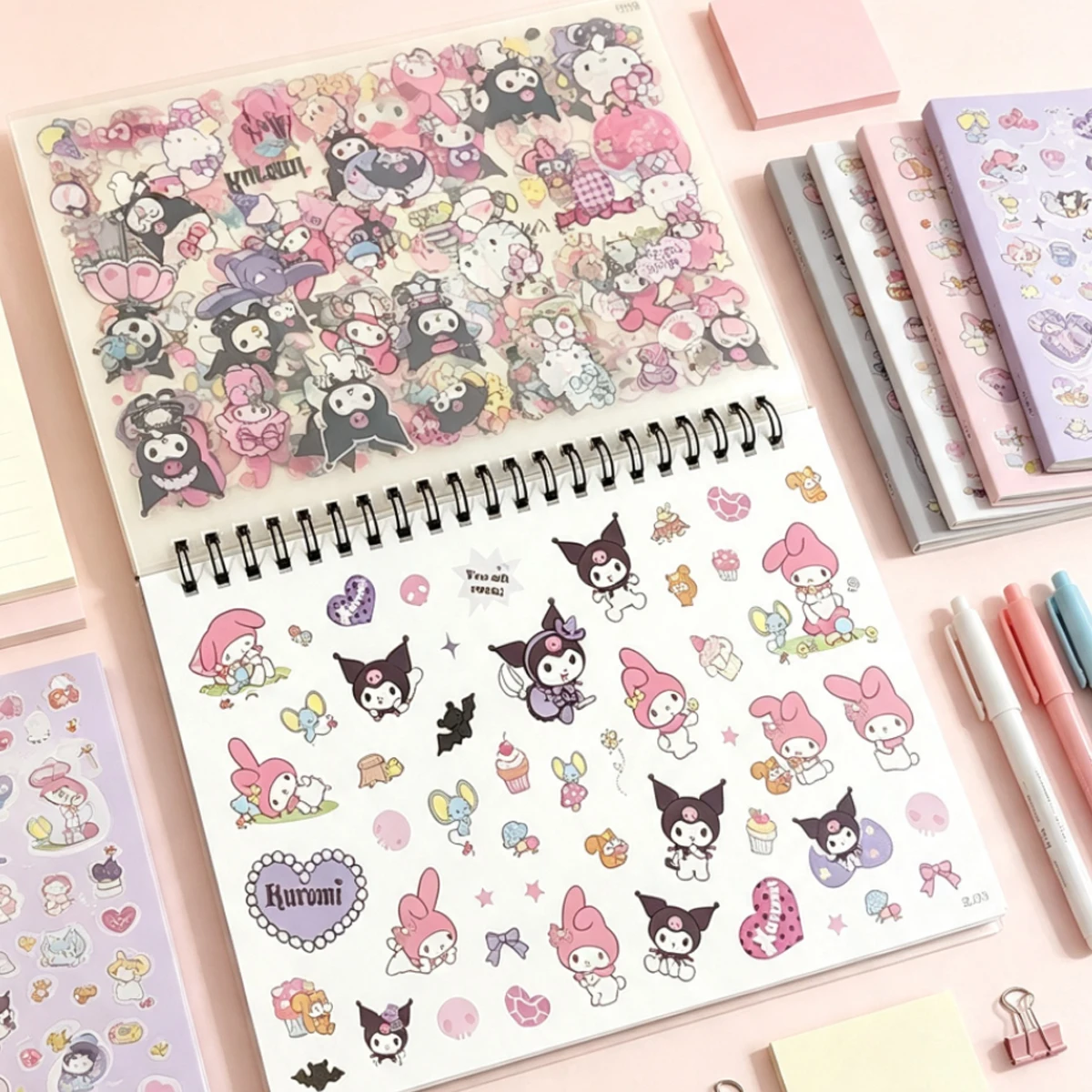 Cute Sanrio Kuromi My Melody Hello Kitty Sticker Book 6Pcs Set Kawaii Waterproof PET Stickers for JournalScrapbooking DIY Decor