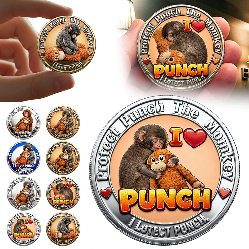 Moneda Conmemorativa 2026 I Love Punch Prote Protect Punch Momkey Punch Monkey con Relieve 3D, Adorno para el Hogar