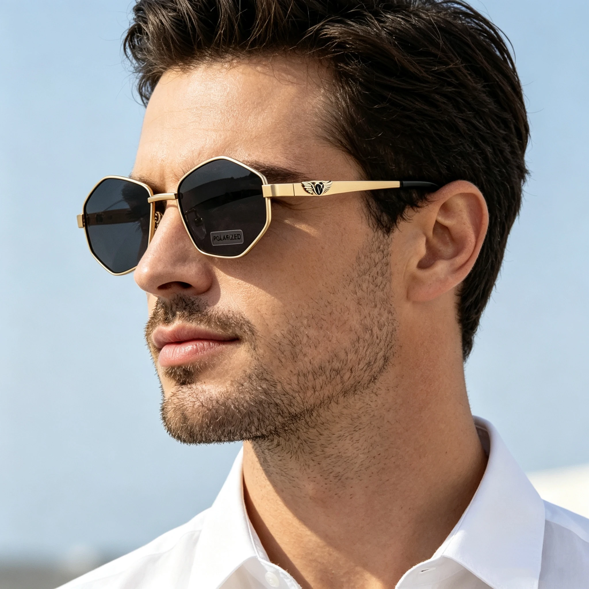 Luxury Small Frame Polygon Hexagonal Polarized Sunglasses for Men Women Classic Stainless Steel Wing Travel Driving Sun Glasses