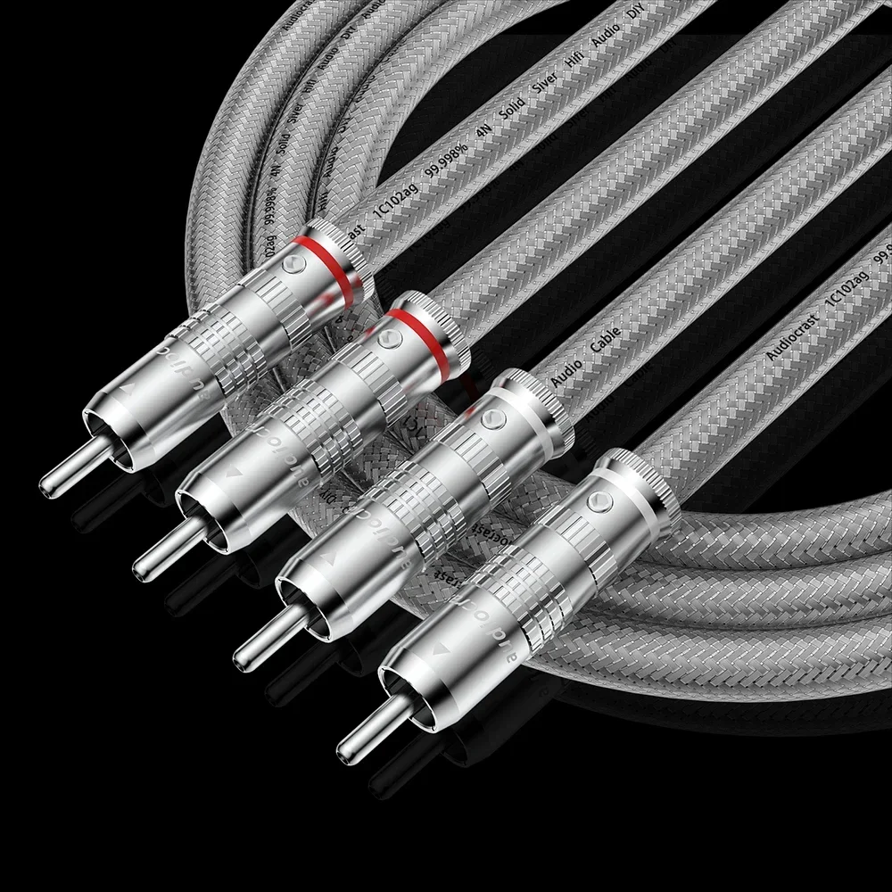 IC102AG Audiocrast Pure Silver RCA Cable HiFi Audio Interconnect Solid PSS Pure Silver Core Wire Silver-Plated Plug Silver