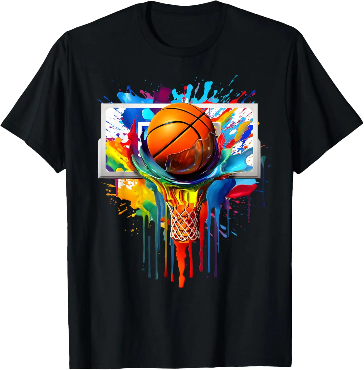 Colorful Basketball Tie Dye Color Splash Hoop Net Slam Dunk T-Shirt 100% Cotton Trendy Y2K Short-Sleeve Tee – Soft, Quick-Drying, & Moisture-Wicking; Ideal for Sports or Casual Wear; Great Gift for Christmas or Halloween.