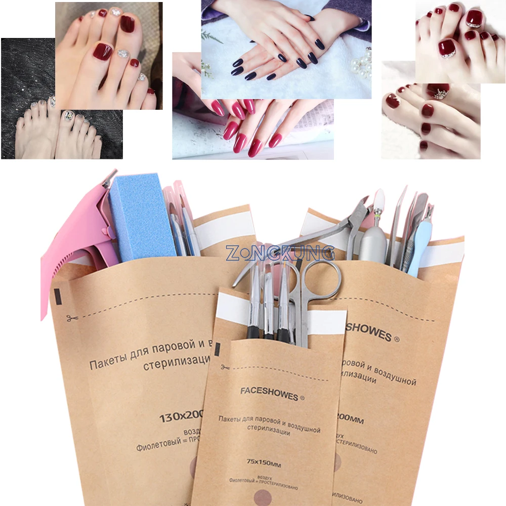 100/200Pcs Kraft Paper Cleaning Bag High Temperature Disinfection Self Sealing Cleaning Bag for Dental Tools&Nail Products