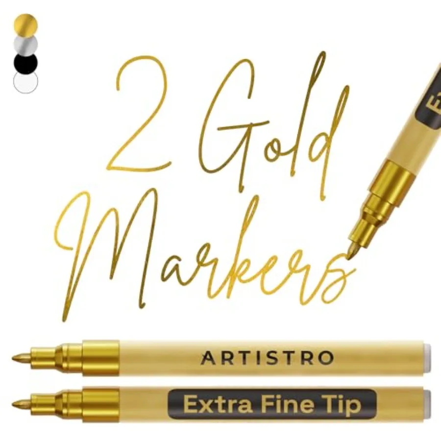 2 Acrylic Paint Markers - 0.7mm -Tip Metallic Paint Pens - Perfect for Crafting, Art Projects, and More