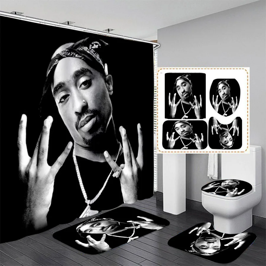 

Душевая занавеска TUPAC 2PAC с 3D принтом, водонепроницаемая занавеска для ванной, комплект Противоскользящих ковриков для ванной комнаты, коврики для туалета, ковер, домашний декор VC02