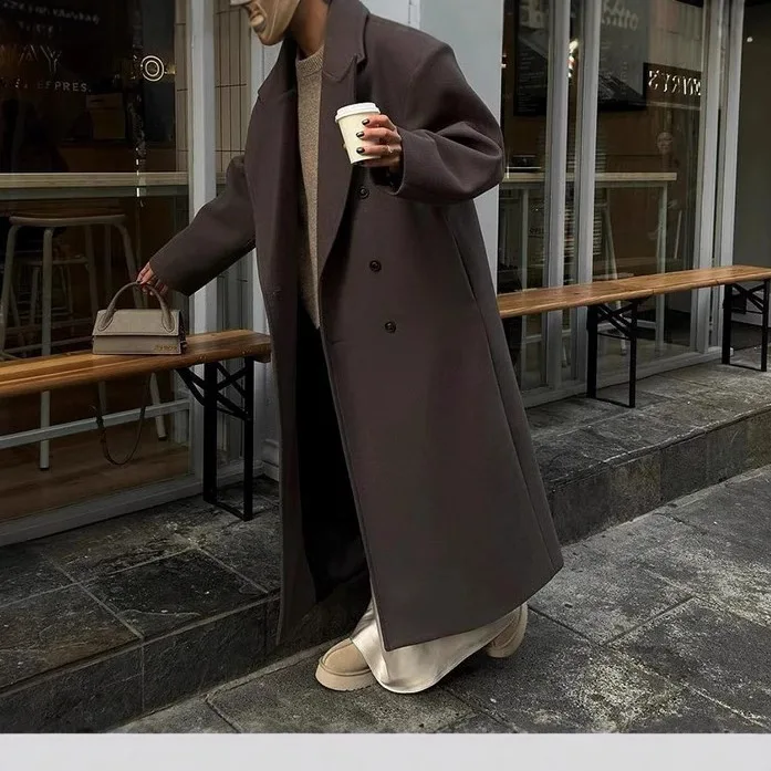 

Шерстяное длинное пальто, женская куртка, пальто с отложным воротником, теплые шерстяные куртки, однобортное пальто, верхняя одежда, осенне-зимнее пальто