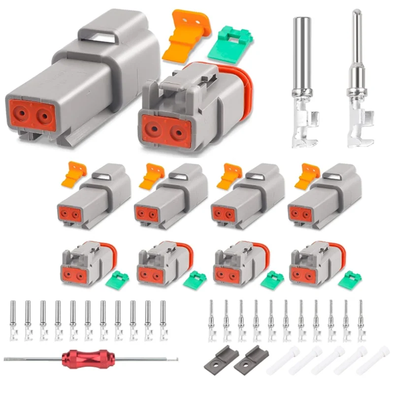 5 Set 2 Pin DT Connector Kit, Waterproof DT Connector, Size 16 Stamped Contacts, Seal Plugs for Car, Truck,