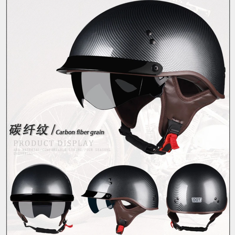 Motorcycle Helmet Cruising Retro Endoscope Half Helmet Imitation Carbon Fiber Motorcycle Safety Helmet Ladle