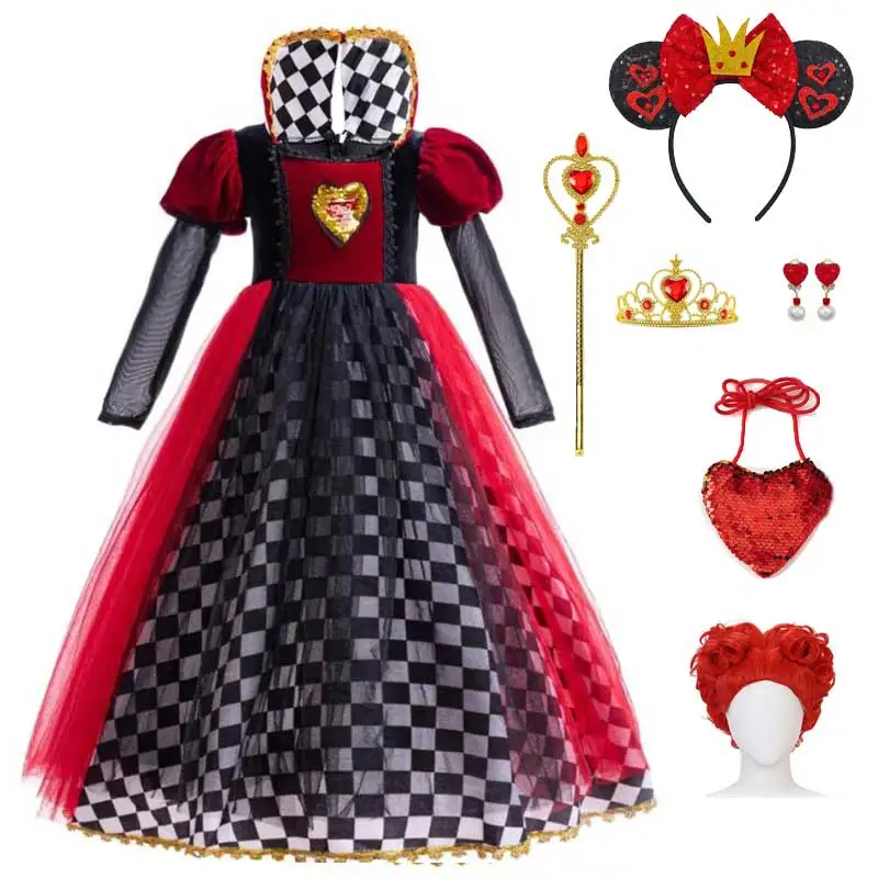 Robe de cosplay de la Reine Rouge pour femmes et filles, robe d'Alice pour adultes, vêtements de sorcière, vêtements de magicien, costume d'Halloween