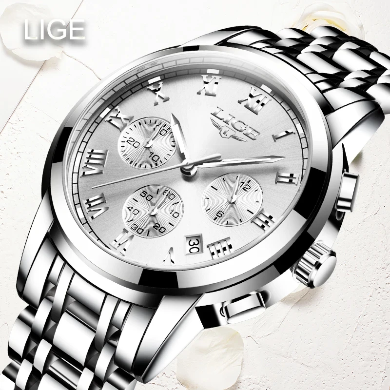 LIGE New Fashion Quartz Watch For Women Casual Military Chronograph Wristwatches Sport Waterproof Women Watch Relogio Feminino