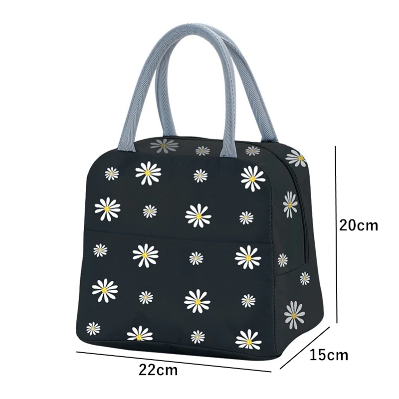 Japanese Style Small Daisy Lunch Bag Portable Thermal  Students Bento Bag Aluminum Foil Cooler Bag with Zipper for Office Worker