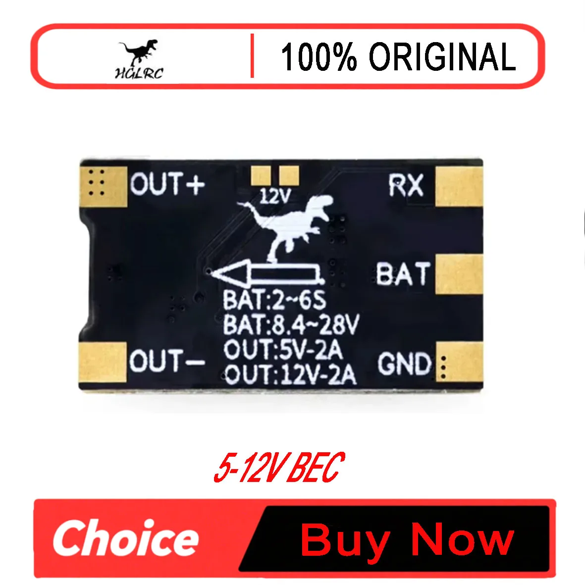 HGLRC 5-12V BEC Step-down Module 5V/12V Output / 8.4V-28V Input Supports Welding or Wiring Terminal Connection for RC FPV Drone