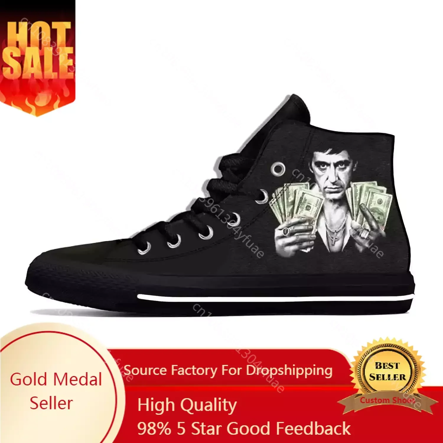 Scarface Tony Montana Movie Anime Cartoon Fashion Casual Cloth Shoes High Top Lightweight Breathable 3D Print Men Women Sneakers