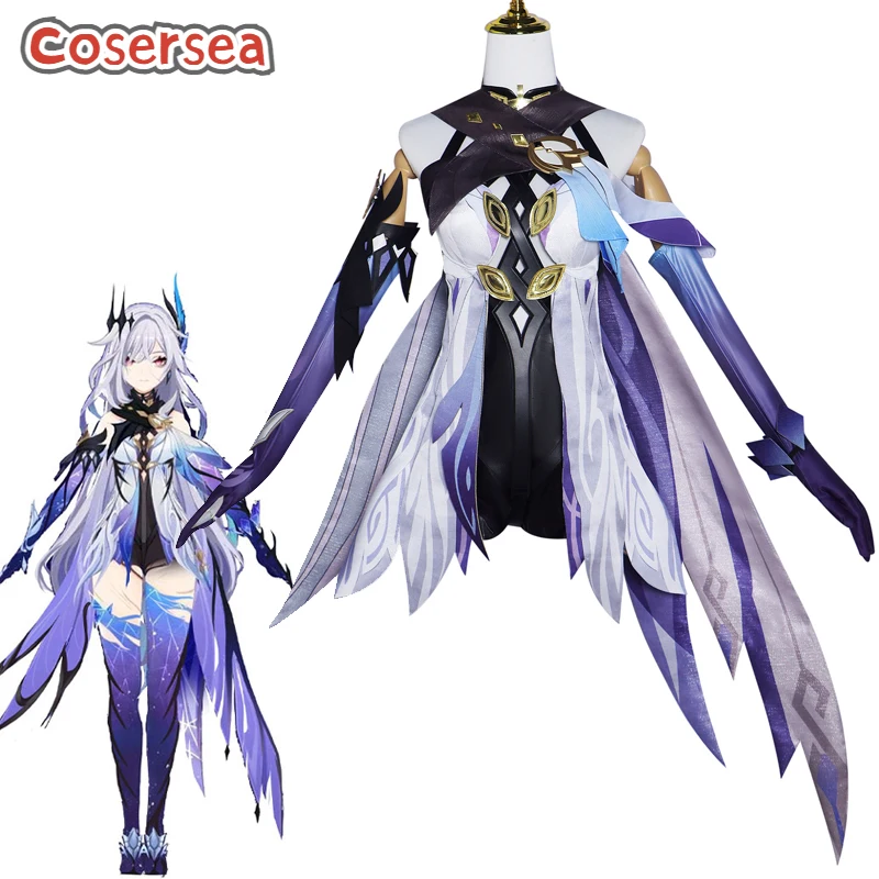 

Cosersea Skirk Cosplay Costume Game Genshin Impact Mysterious Swordswoman Skirk Women Purple Dress Outfit Fullset Female Suit