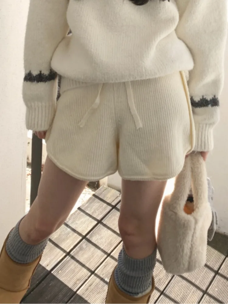 Chic coréen Sle tricoté laine pantalon femmes automne hiver polyvalent ort orts vêtements d'extérieur coupe confortable décontracté Streetwear